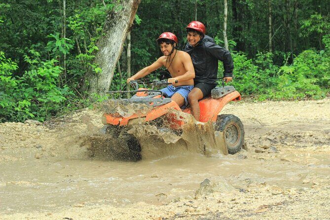 ATV Tour from Cancun and Puerto Morelos with Ziplines and Cenote. - ATV time in the jungle circuit: safety gear and a real ride