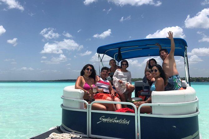 Bacalar Seven Color Lagoon Boat Adventure with Grill Option - Seven Shades of Blue, Shaded Boat Style