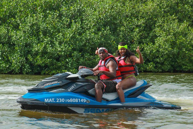 Cancun Mangrove Jet Ski Tour: 2 riders per jet ski - Playa Langosta stop: Snorkel mask time and the one tricky moment