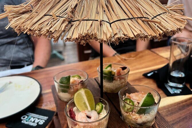 Cancun Private Tour @night-Food, Culture&History(VW Beetle/Audi) - Puerto Juárez and Marbella: ceviche with a Caribbean view