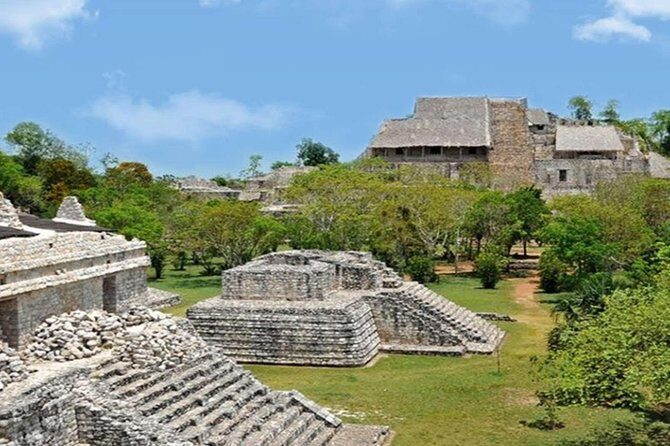 Chichen Itza, Cenote Hubiku and Ek Balam Reduced Group - Ek Balam Village: steep steps and Mayan stone detail