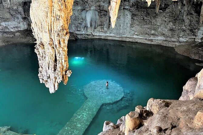 Chichen Itza + Cenote Suytun & Cenote Ik Kil + Valladolid - Suytun Cenote: Underground swimming with a light show effect