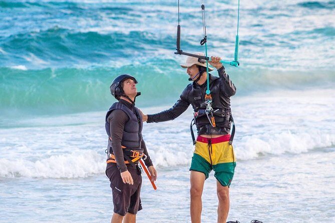 Group Kiteboarding Lesson in Tulum - Into the water: body drag upwind, power strokes, and the skill ladder