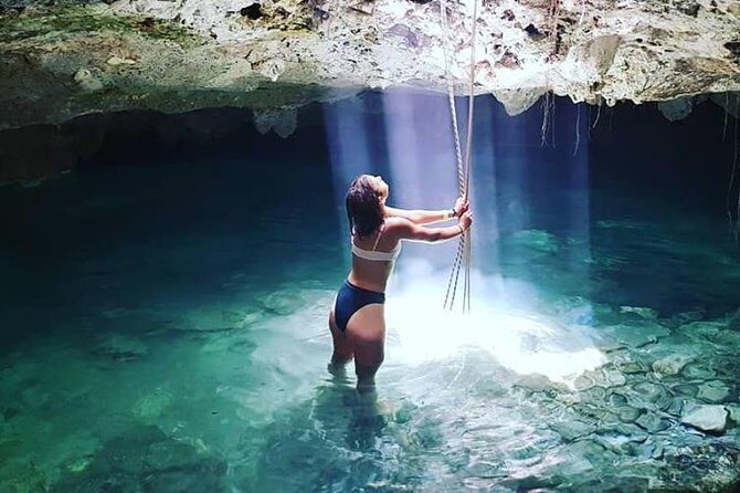 Half day Cave Cenotes Expedition - Stop 2: Sol y Luna cave cenote with stalactites, stalagmites, and a light plan