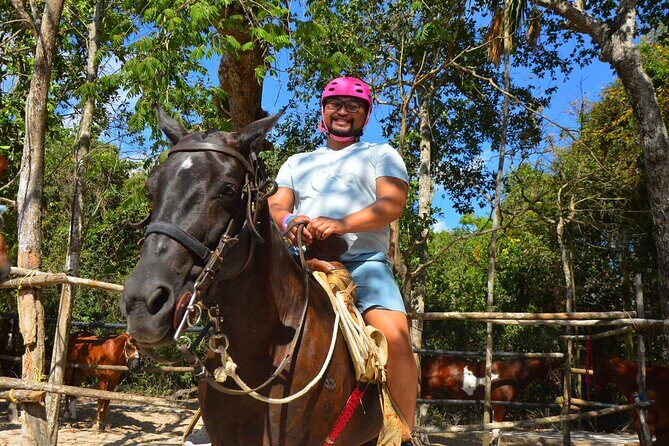 Horseback riding with ATV, zip lines and cenote, lunch and transfer - Mayan cenote swim: pick your entry style and stay steady