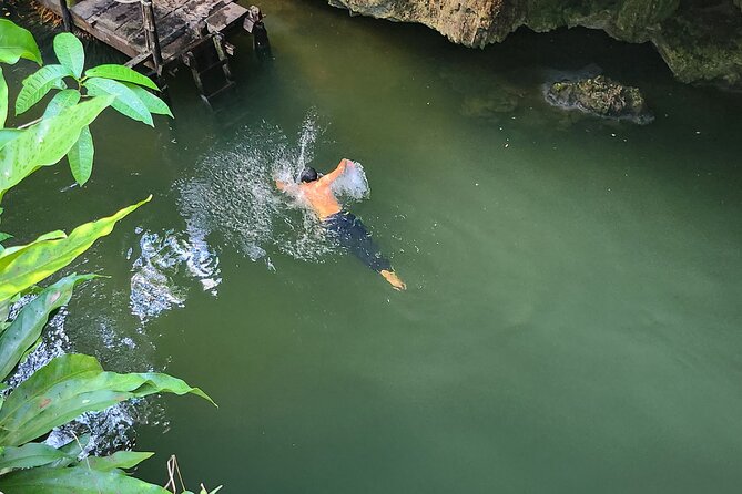Jungle, Caverns and Tequila Mayan ATV Experience - Jade Cavern cenote in a cave: wildlife sounds and emerald water