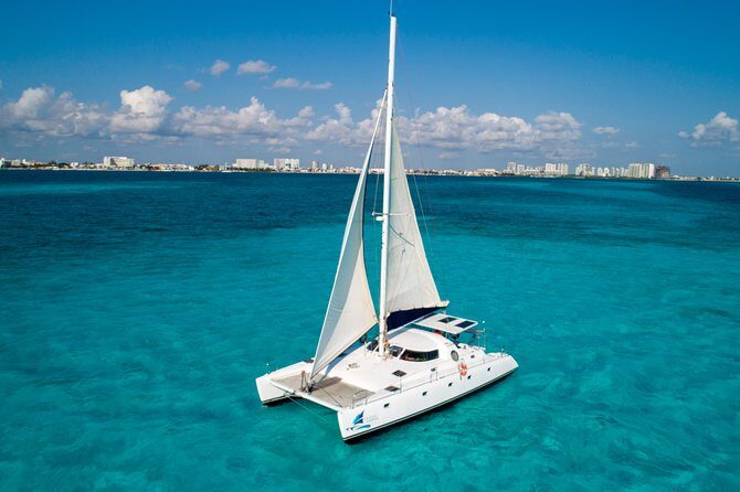 Private Catamaran from Cancun to Isla Mujeres | For up to 40 pp - Stop 1 at the underwater museum: Manchones reef snorkel time