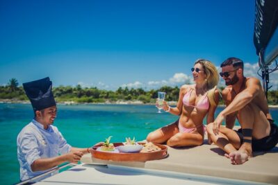 Tulum: Luxury Sail & Snorkel – All Inclusive 34' Catamaran - Snorkeling in sheltered shallow water (with a chance at sea turtles)